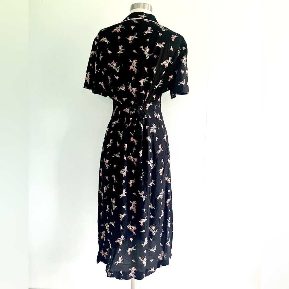 Vintage 90’s Does 40’s Black & Pink Floral Rayon … - image 7